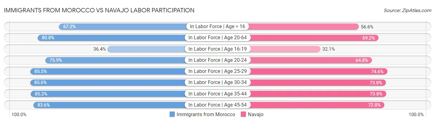 Immigrants from Morocco vs Navajo Labor Participation