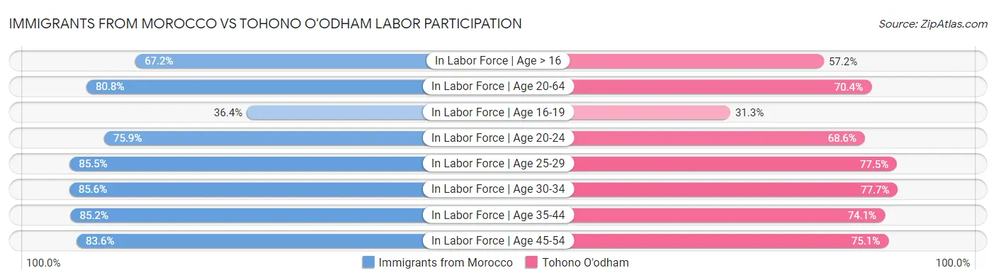 Immigrants from Morocco vs Tohono O'odham Labor Participation