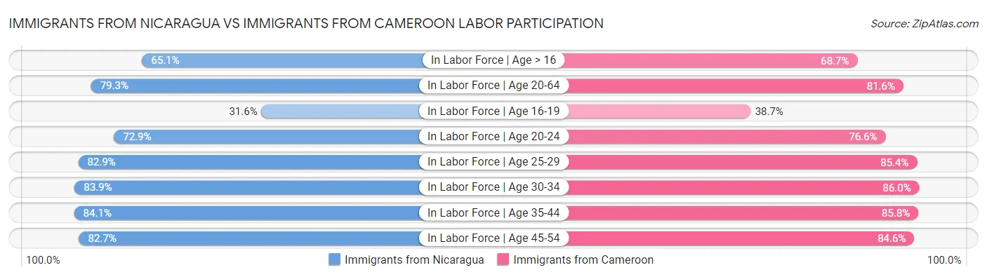 Immigrants from Nicaragua vs Immigrants from Cameroon Labor Participation