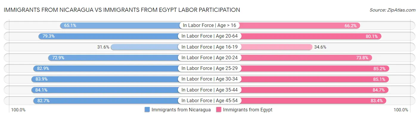 Immigrants from Nicaragua vs Immigrants from Egypt Labor Participation