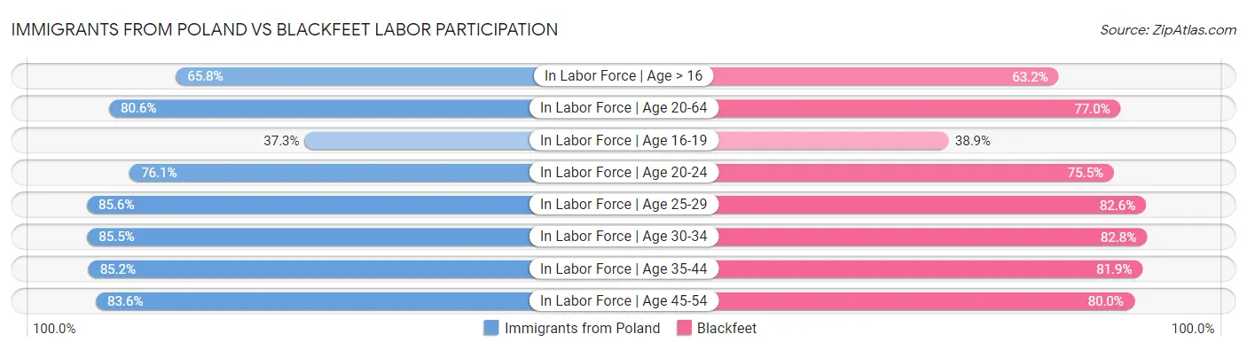 Immigrants from Poland vs Blackfeet Labor Participation