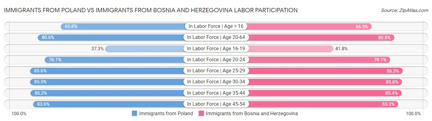 Immigrants from Poland vs Immigrants from Bosnia and Herzegovina Labor Participation