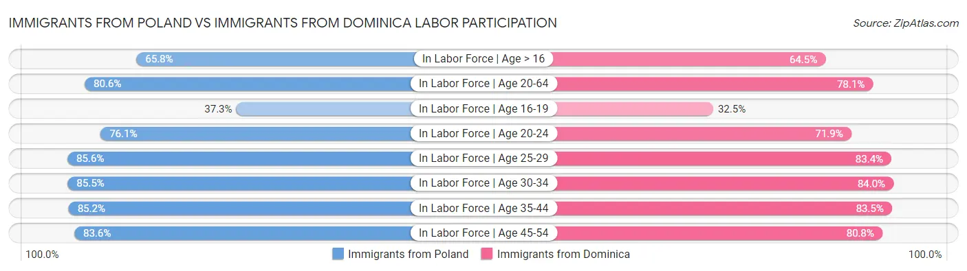 Immigrants from Poland vs Immigrants from Dominica Labor Participation