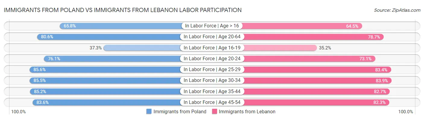 Immigrants from Poland vs Immigrants from Lebanon Labor Participation