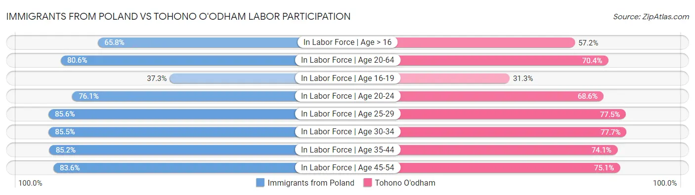 Immigrants from Poland vs Tohono O'odham Labor Participation