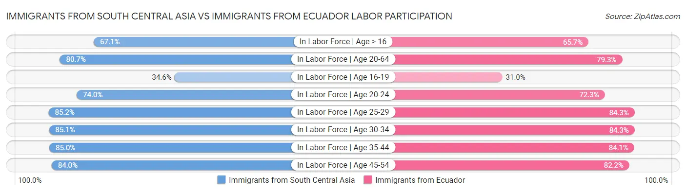 Immigrants from South Central Asia vs Immigrants from Ecuador Labor Participation