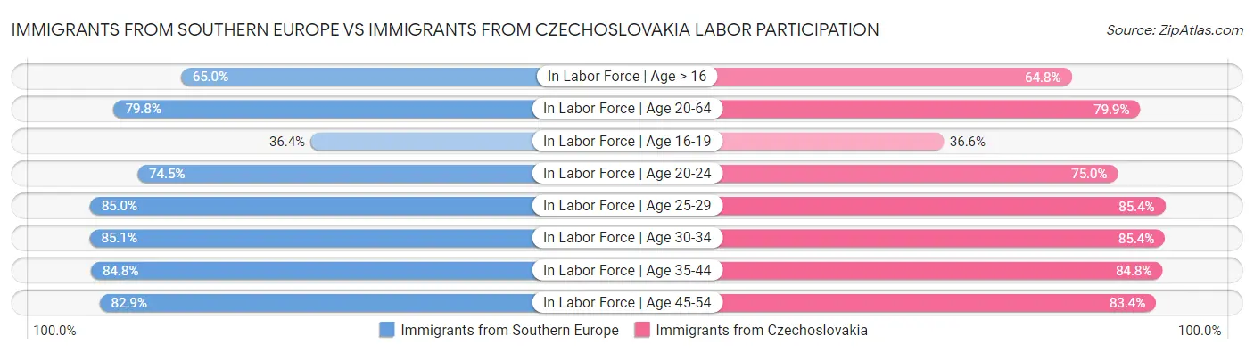 Immigrants from Southern Europe vs Immigrants from Czechoslovakia Labor Participation