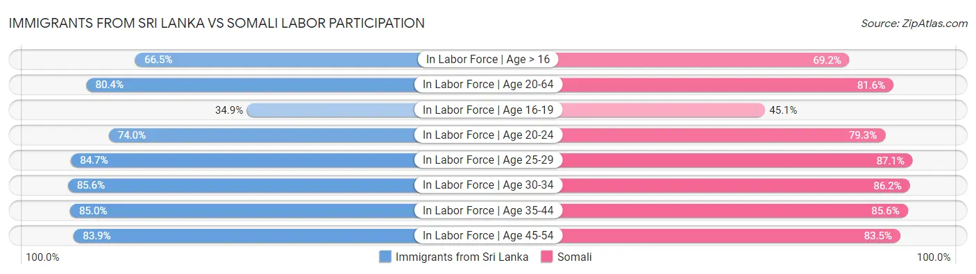 Immigrants from Sri Lanka vs Somali Labor Participation