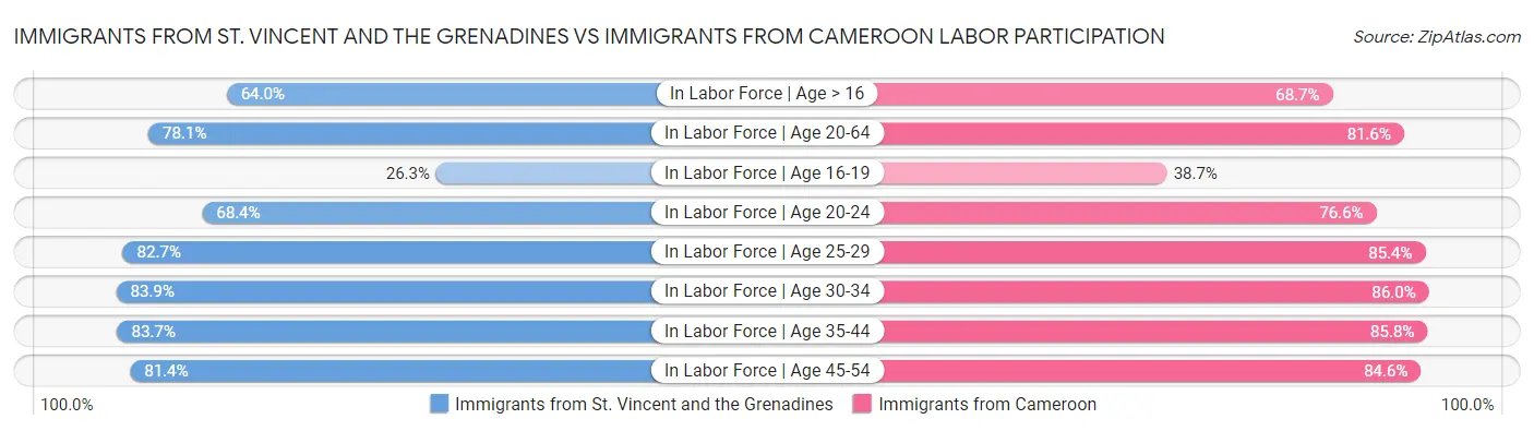 Immigrants from St. Vincent and the Grenadines vs Immigrants from Cameroon Labor Participation