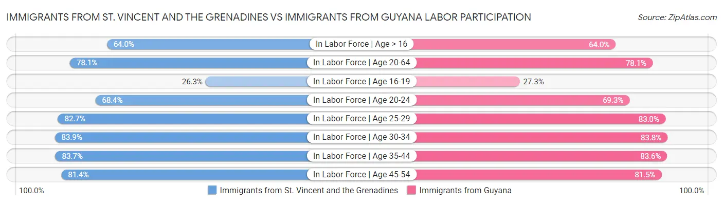 Immigrants from St. Vincent and the Grenadines vs Immigrants from Guyana Labor Participation