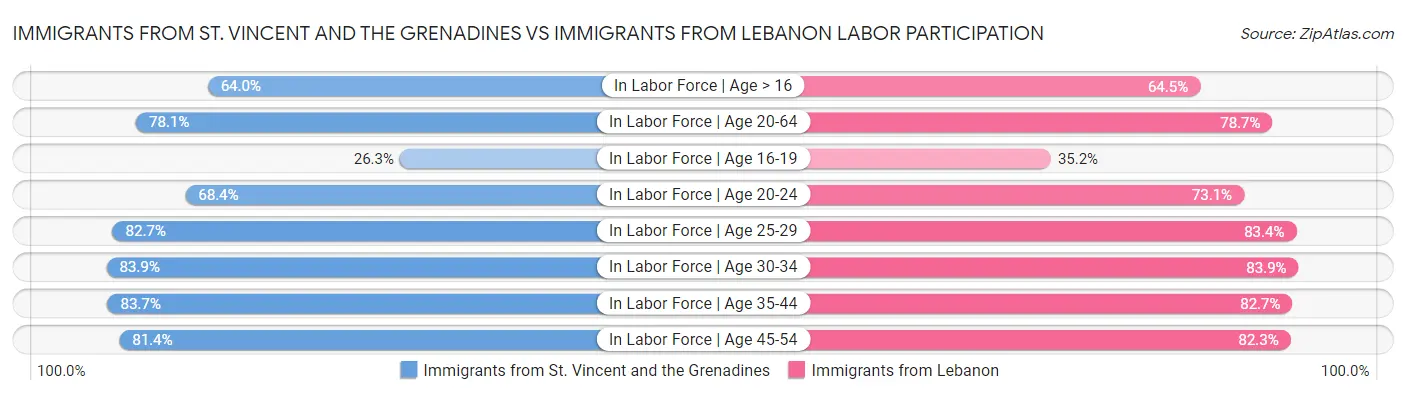 Immigrants from St. Vincent and the Grenadines vs Immigrants from Lebanon Labor Participation