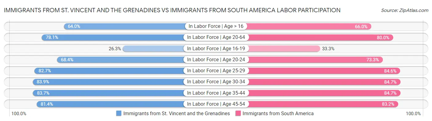 Immigrants from St. Vincent and the Grenadines vs Immigrants from South America Labor Participation