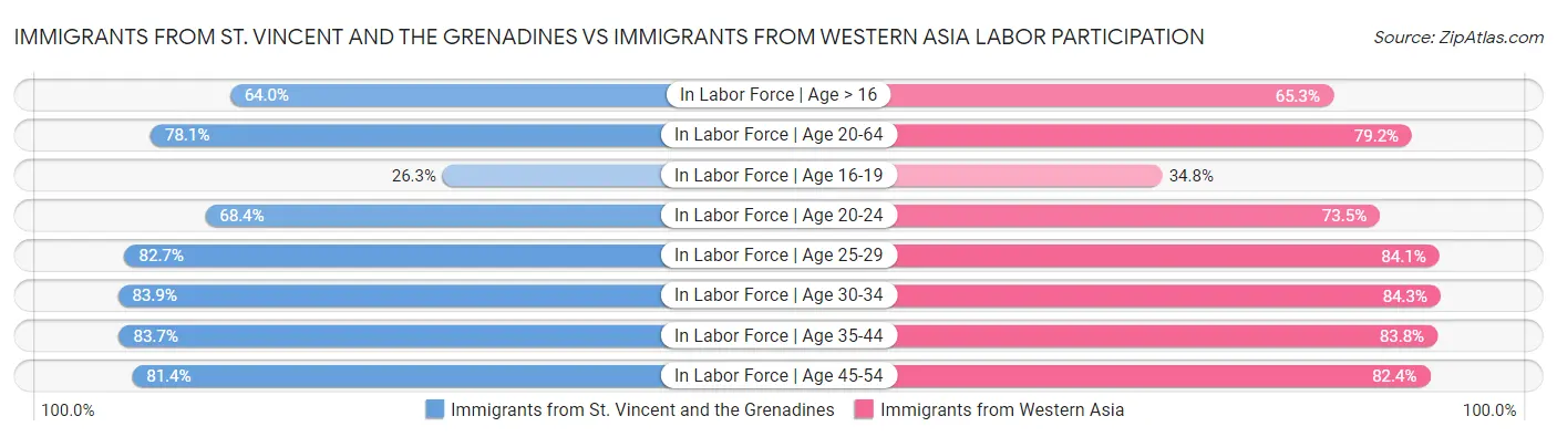 Immigrants from St. Vincent and the Grenadines vs Immigrants from Western Asia Labor Participation