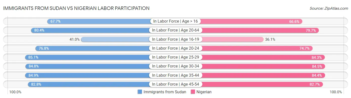 Immigrants from Sudan vs Nigerian Labor Participation