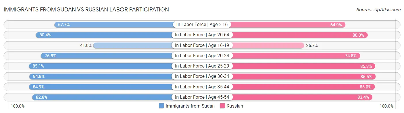 Immigrants from Sudan vs Russian Labor Participation