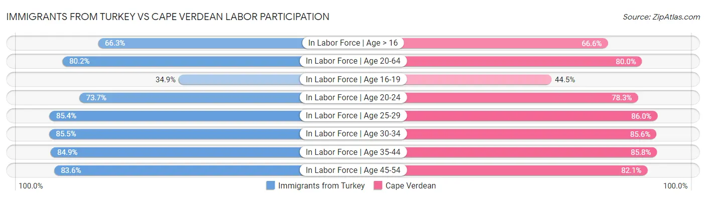 Immigrants from Turkey vs Cape Verdean Labor Participation