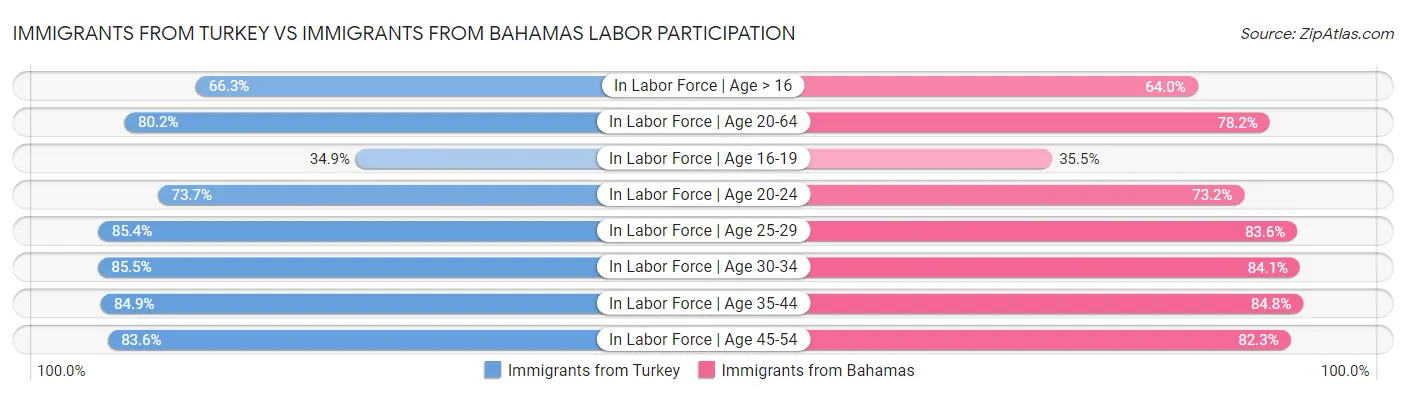 Immigrants from Turkey vs Immigrants from Bahamas Labor Participation