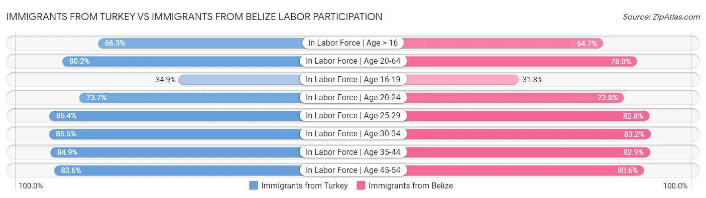 Immigrants from Turkey vs Immigrants from Belize Labor Participation
