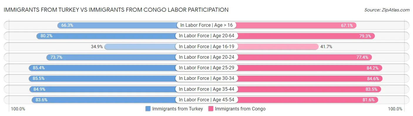 Immigrants from Turkey vs Immigrants from Congo Labor Participation