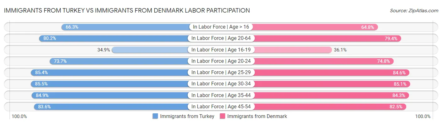 Immigrants from Turkey vs Immigrants from Denmark Labor Participation