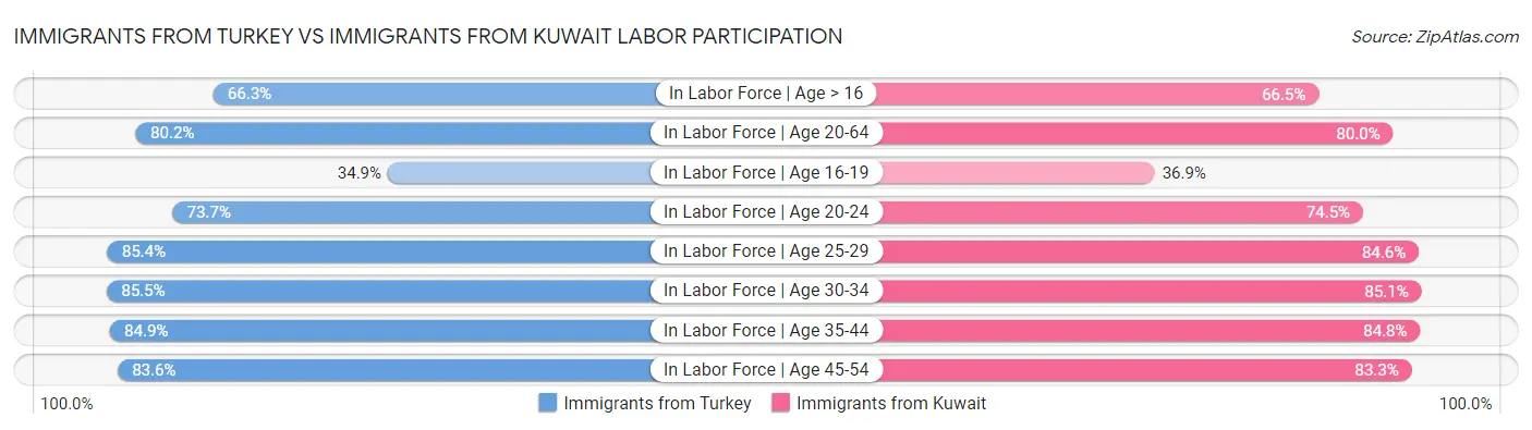 Immigrants from Turkey vs Immigrants from Kuwait Labor Participation