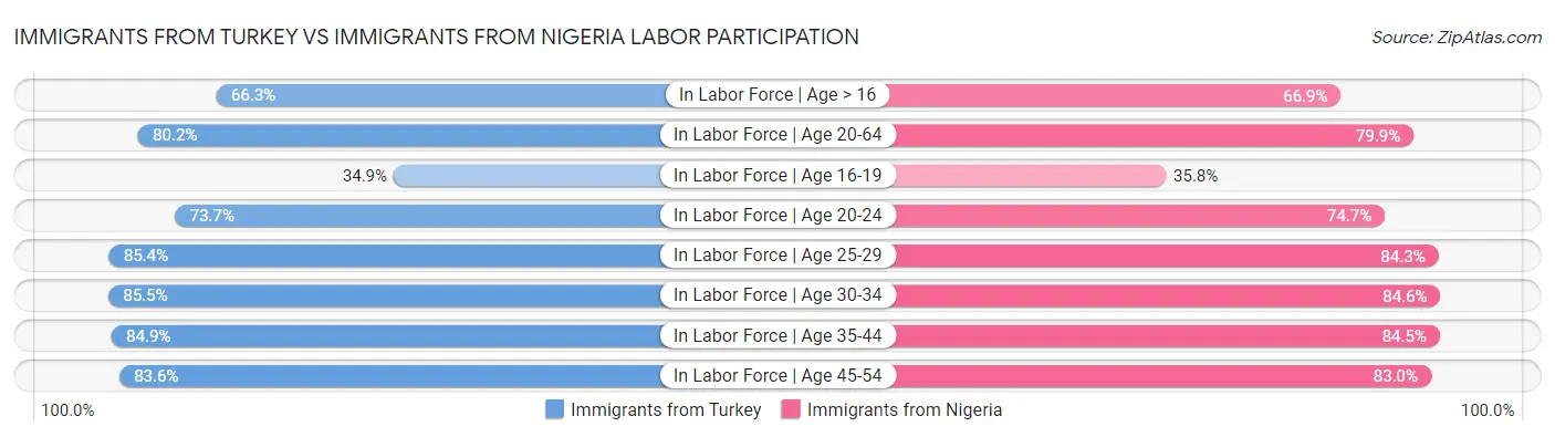 Immigrants from Turkey vs Immigrants from Nigeria Labor Participation