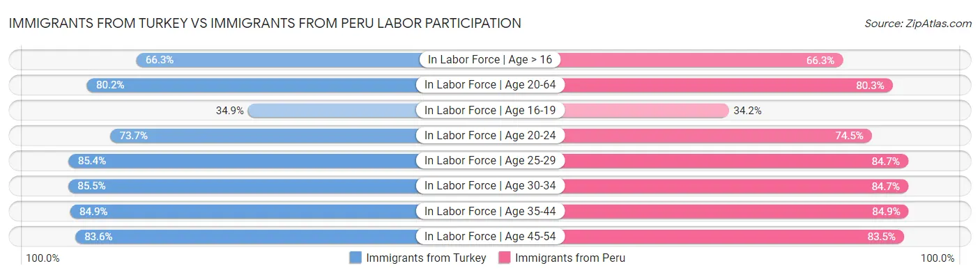 Immigrants from Turkey vs Immigrants from Peru Labor Participation