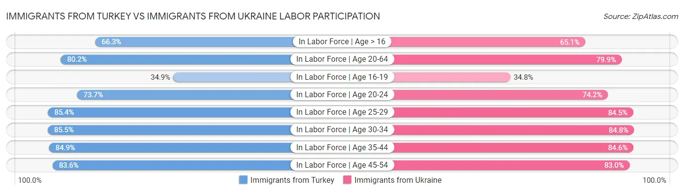 Immigrants from Turkey vs Immigrants from Ukraine Labor Participation