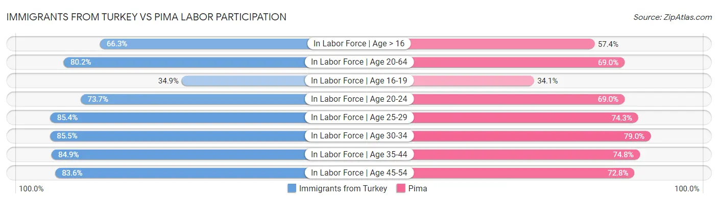 Immigrants from Turkey vs Pima Labor Participation