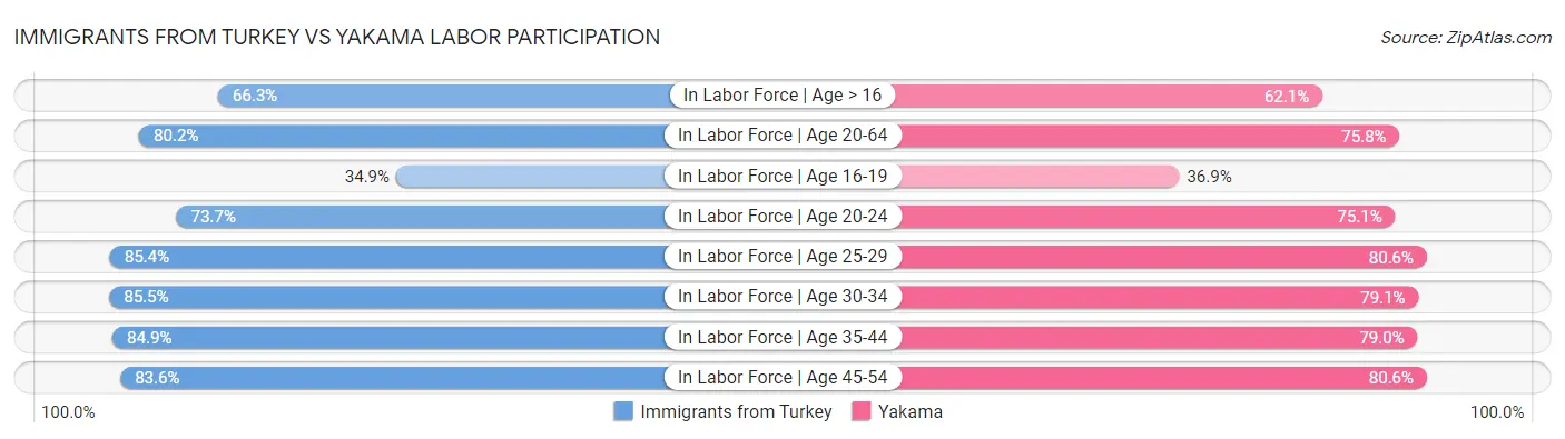 Immigrants from Turkey vs Yakama Labor Participation