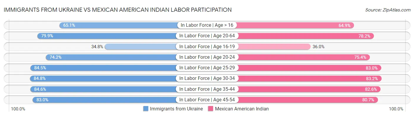Immigrants from Ukraine vs Mexican American Indian Labor Participation