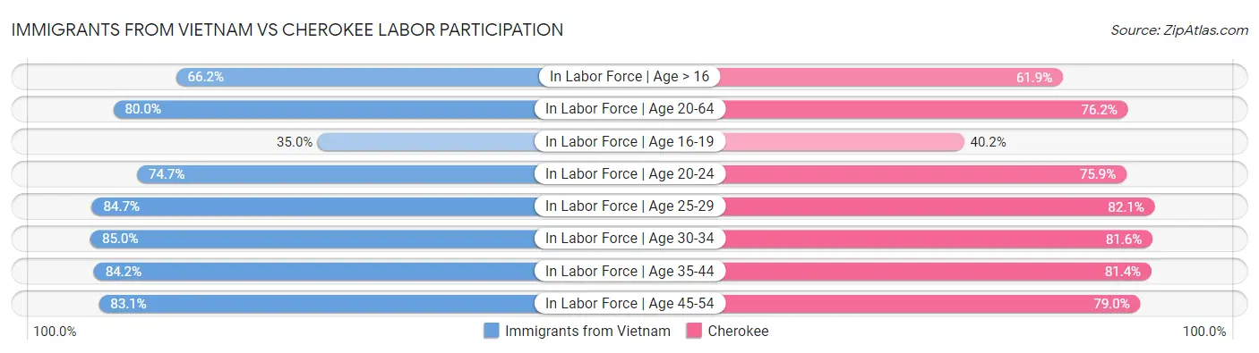 Immigrants from Vietnam vs Cherokee Labor Participation