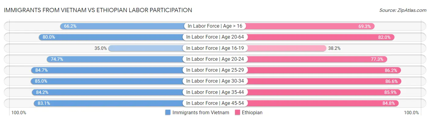 Immigrants from Vietnam vs Ethiopian Labor Participation