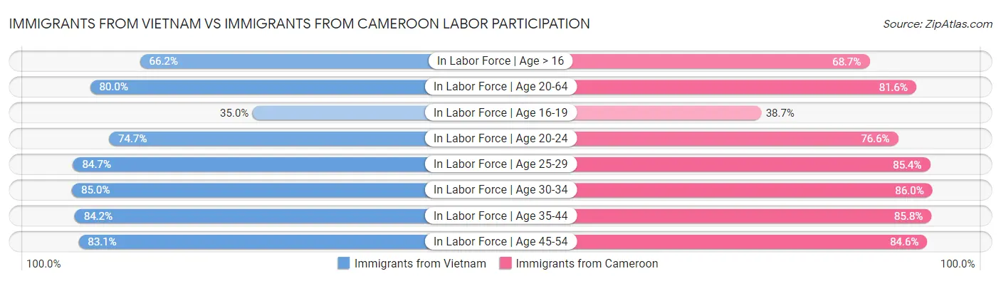 Immigrants from Vietnam vs Immigrants from Cameroon Labor Participation
