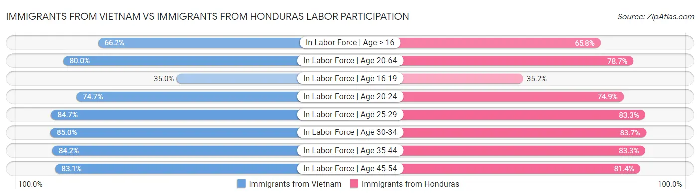 Immigrants from Vietnam vs Immigrants from Honduras Labor Participation