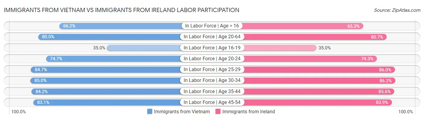 Immigrants from Vietnam vs Immigrants from Ireland Labor Participation