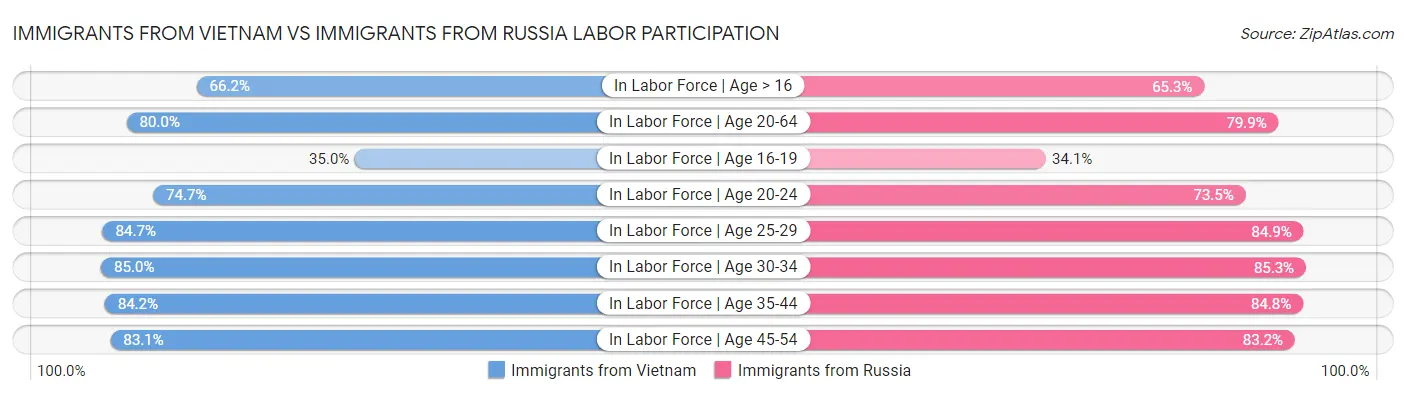 Immigrants from Vietnam vs Immigrants from Russia Labor Participation