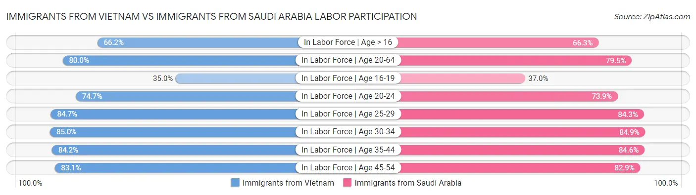Immigrants from Vietnam vs Immigrants from Saudi Arabia Labor Participation