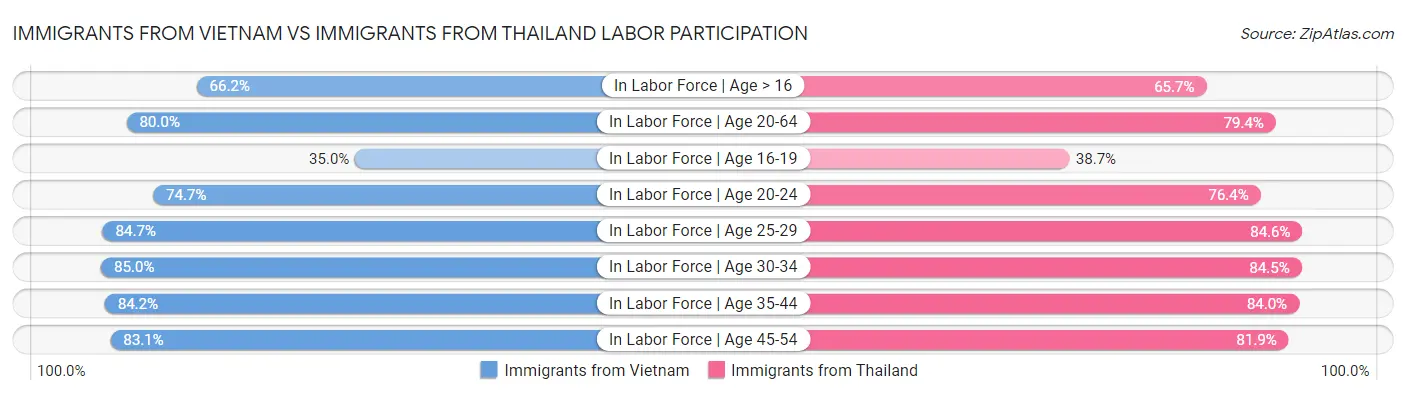 Immigrants from Vietnam vs Immigrants from Thailand Labor Participation