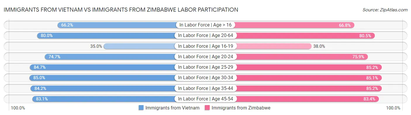 Immigrants from Vietnam vs Immigrants from Zimbabwe Labor Participation