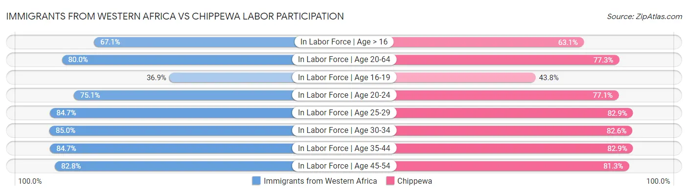 Immigrants from Western Africa vs Chippewa Labor Participation