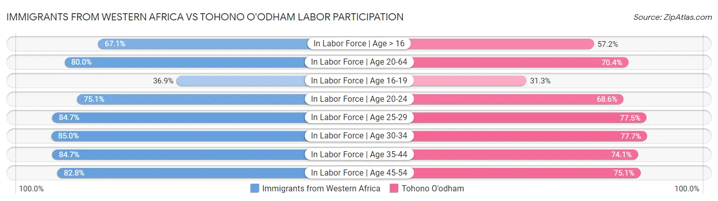 Immigrants from Western Africa vs Tohono O'odham Labor Participation