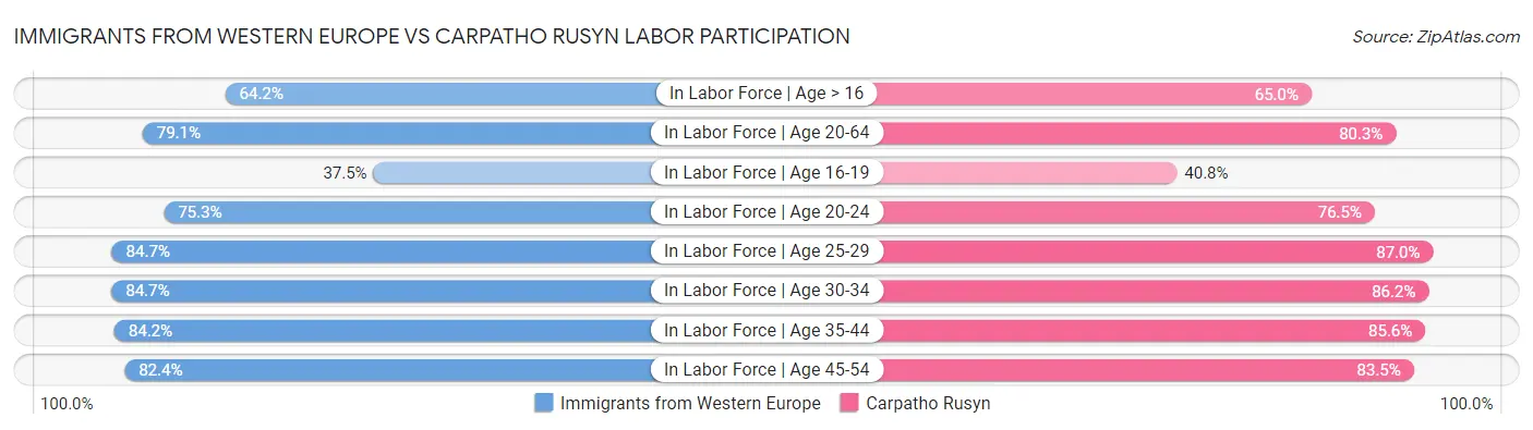 Immigrants from Western Europe vs Carpatho Rusyn Labor Participation
