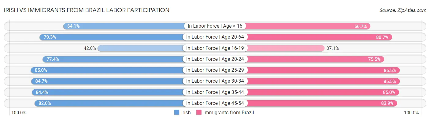 Irish vs Immigrants from Brazil Labor Participation