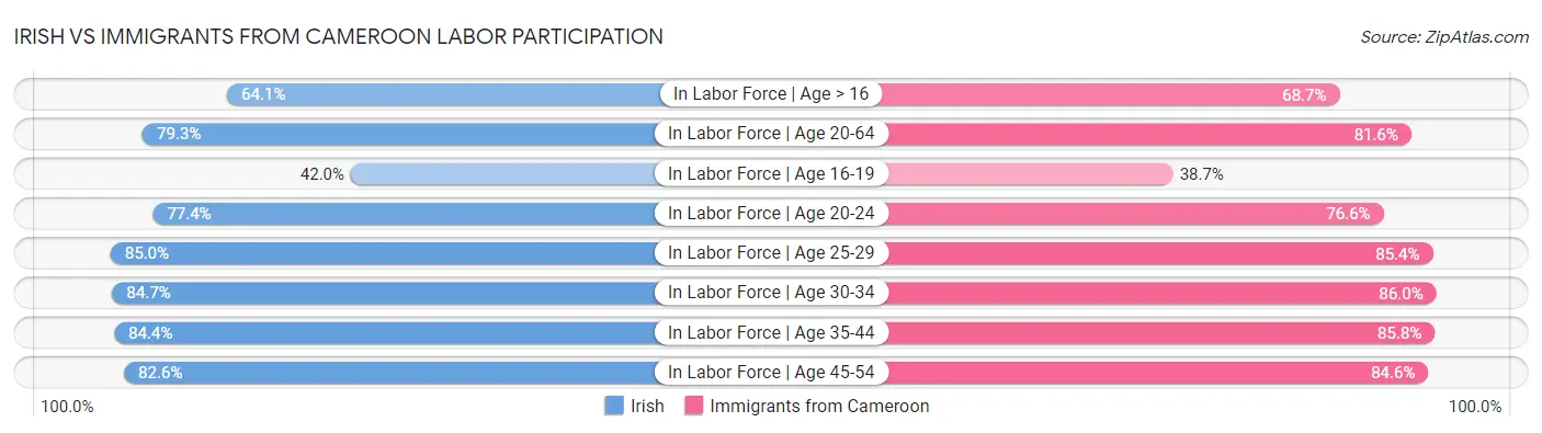 Irish vs Immigrants from Cameroon Labor Participation