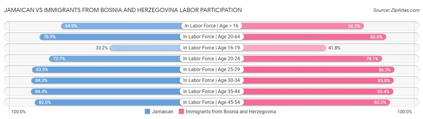 Jamaican vs Immigrants from Bosnia and Herzegovina Labor Participation