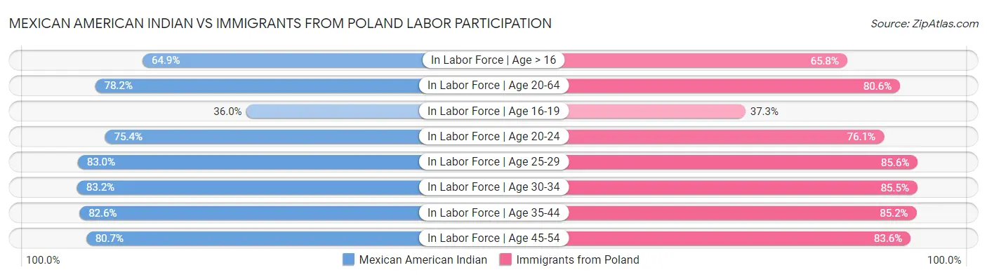 Mexican American Indian vs Immigrants from Poland Labor Participation
