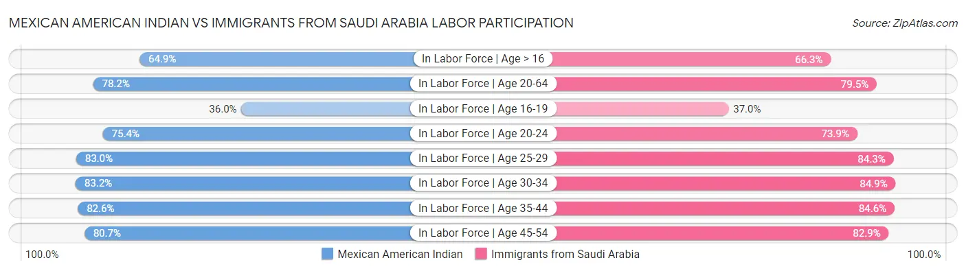 Mexican American Indian vs Immigrants from Saudi Arabia Labor Participation