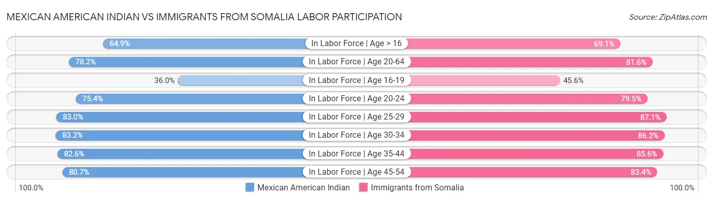 Mexican American Indian vs Immigrants from Somalia Labor Participation