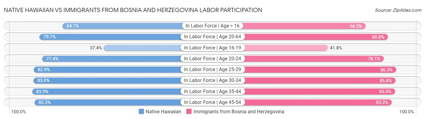 Native Hawaiian vs Immigrants from Bosnia and Herzegovina Labor Participation